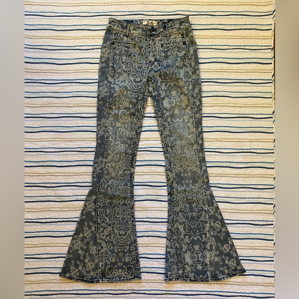 Free People Indigo Floral Print Jeans
